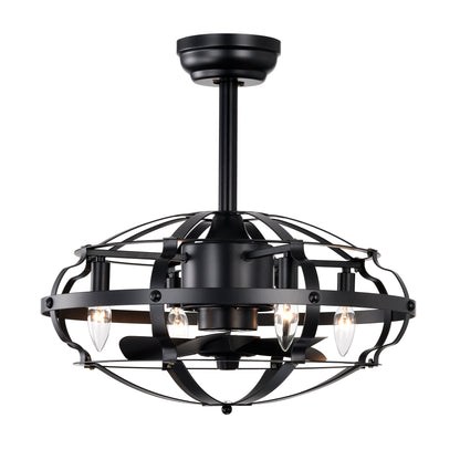 20.63 INCH Caged Ceiling Fan with Lights For Farmhouse, Bedroom Living Room bedroom--NOT Included Bulbs--Matte Black image 1