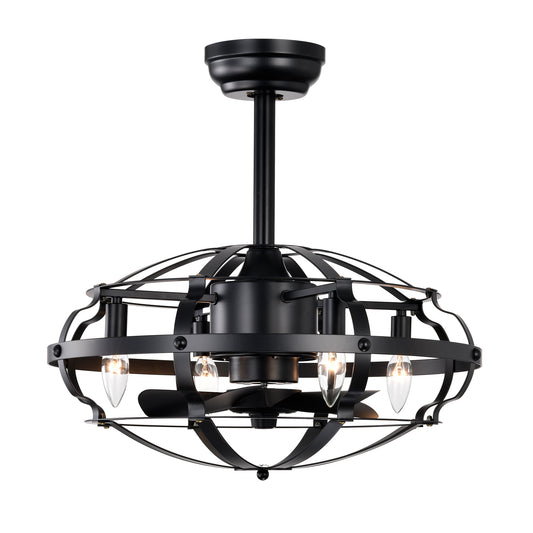 20.63 INCH Caged Ceiling Fan with Lights For Farmhouse, Bedroom Living Room bedroom--NOT Included Bulbs--Matte Black image 1