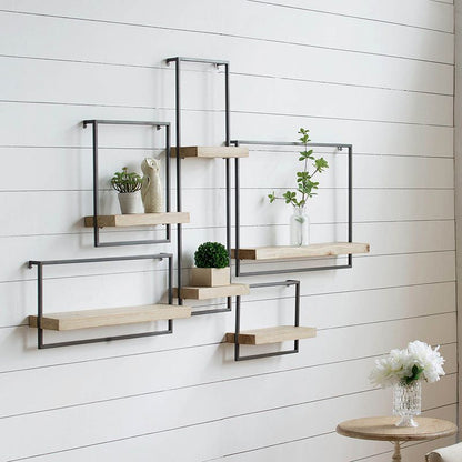 15.7" x 5.9" x 17.7" Iron and Wood Wall Shelf, Wall Hanging Decor, Home Decor Accent image 2