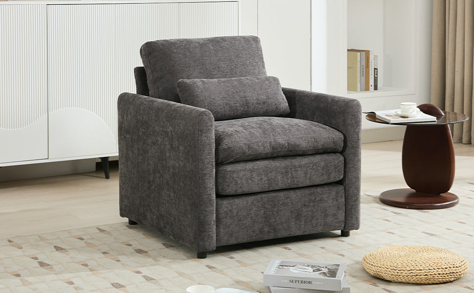 31.9" Cozy Upholstered Armchair Oversized Comfy Cloud Sofa Double Cushion Single Sofa Plush Cushion Armchair for Living Room, Grey image 7