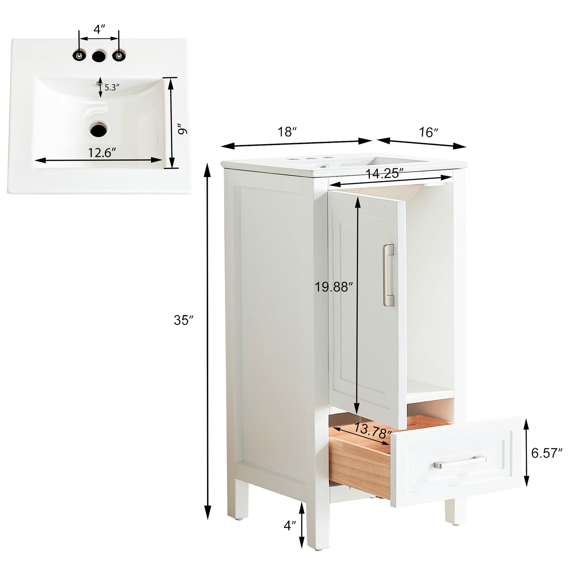 Fully Assembled 18'' White Freestanding Bathroom Cabinet with Ceramic Top (Old SKU K1826P225850/K1826S0001) image 6