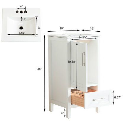Fully Assembled 18'' White Freestanding Bathroom Cabinet with Ceramic Top (Old SKU K1826P225850/K1826S0001) image 6
