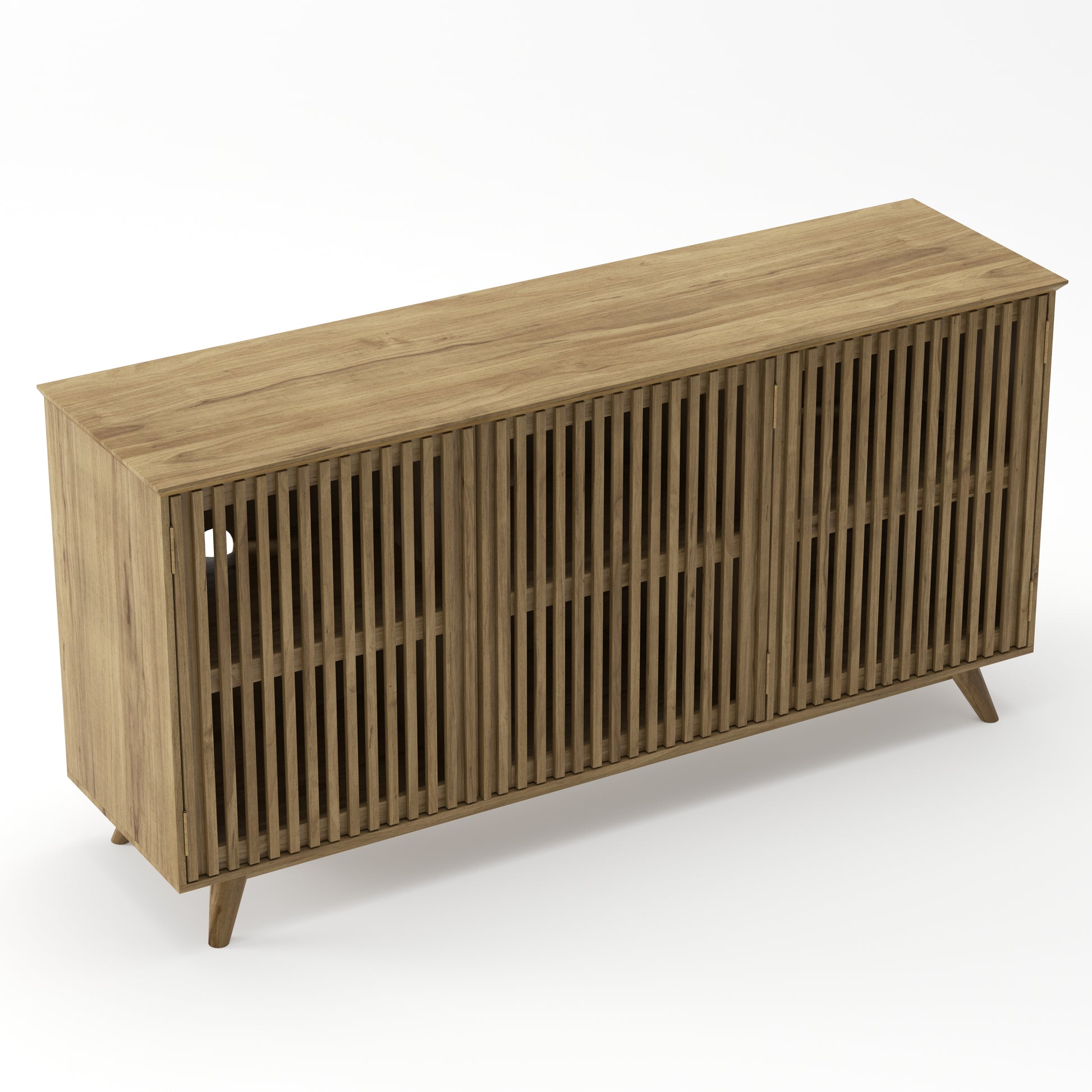 58.86" Solid Knot-Free Pine Wood TV Stand, Mid-Century Modern Storage Cabinet with No Handle Doors and Adjustable Shelf, Entertainment Center for Living Room, Bedroom, Kitchen, Natural image 12