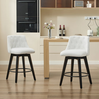 007-360° Swivel Bar Stools Set of 2-Modern 25" Counter Height Stools with Stain-Resistant Line&Button Tufted Back, Solid Wood Frame Barstools for Kitchen Island, Cafe or Home Bar, Easy Assembly White image 6