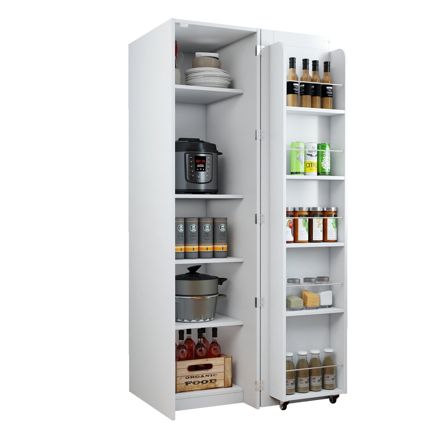 Kitchen Pantry Cabinet, White Freestanding Buffet Cupboards Sideboard with Doors & Shelves, Kitchen Pantry Storage Cabinet for Kitchen, Living Room and Dinning Room image 3