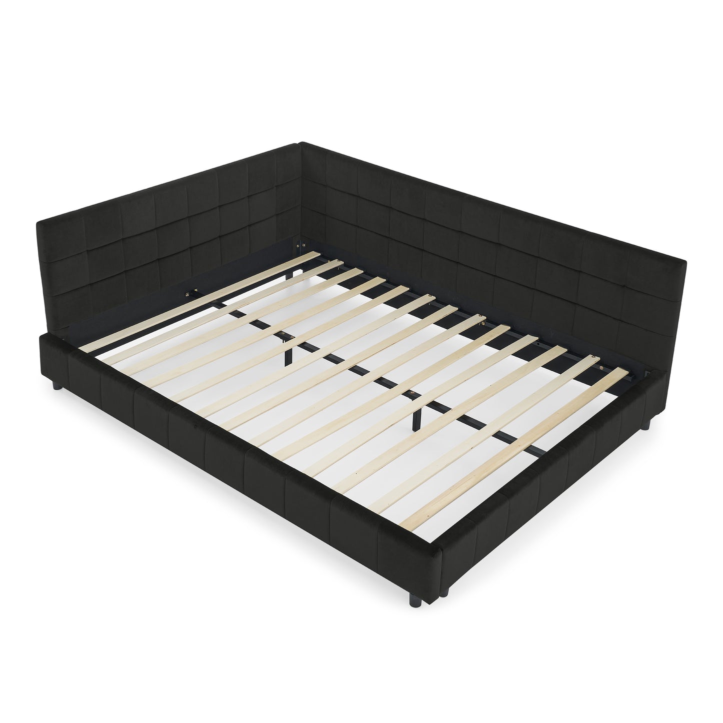 Queen Size Upholstered Tufted Bed Frame, Sofa Bed Frame with Comfortable Backrest and Armrests, Queen Size Bed for Bedroom, Living Room,Velvet, BLACK(85.5''*64.5''*30.5'') image 10