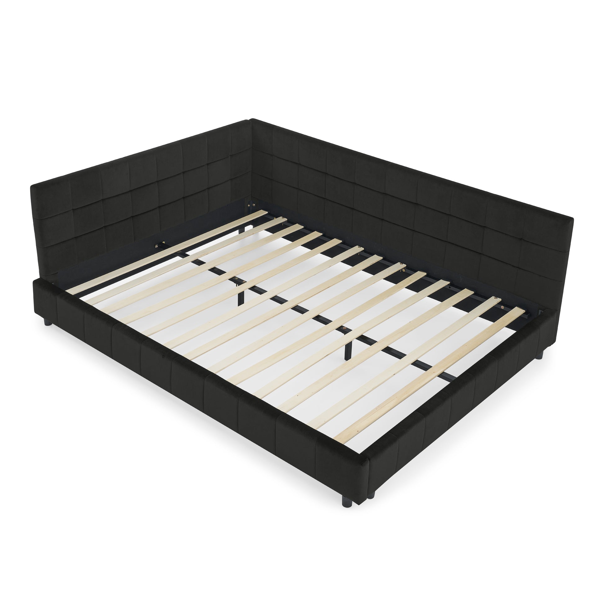Queen Size Upholstered Tufted Bed Frame, Sofa Bed Frame with Comfortable Backrest and Armrests, Queen Size Bed for Bedroom, Living Room,Velvet, BLACK(85.5''*64.5''*30.5'') image 10