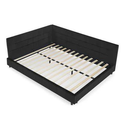 Queen Size Upholstered Tufted Bed Frame, Sofa Bed Frame with Comfortable Backrest and Armrests, Queen Size Bed for Bedroom, Living Room,Velvet, BLACK(85.5''*64.5''*30.5'') image 10