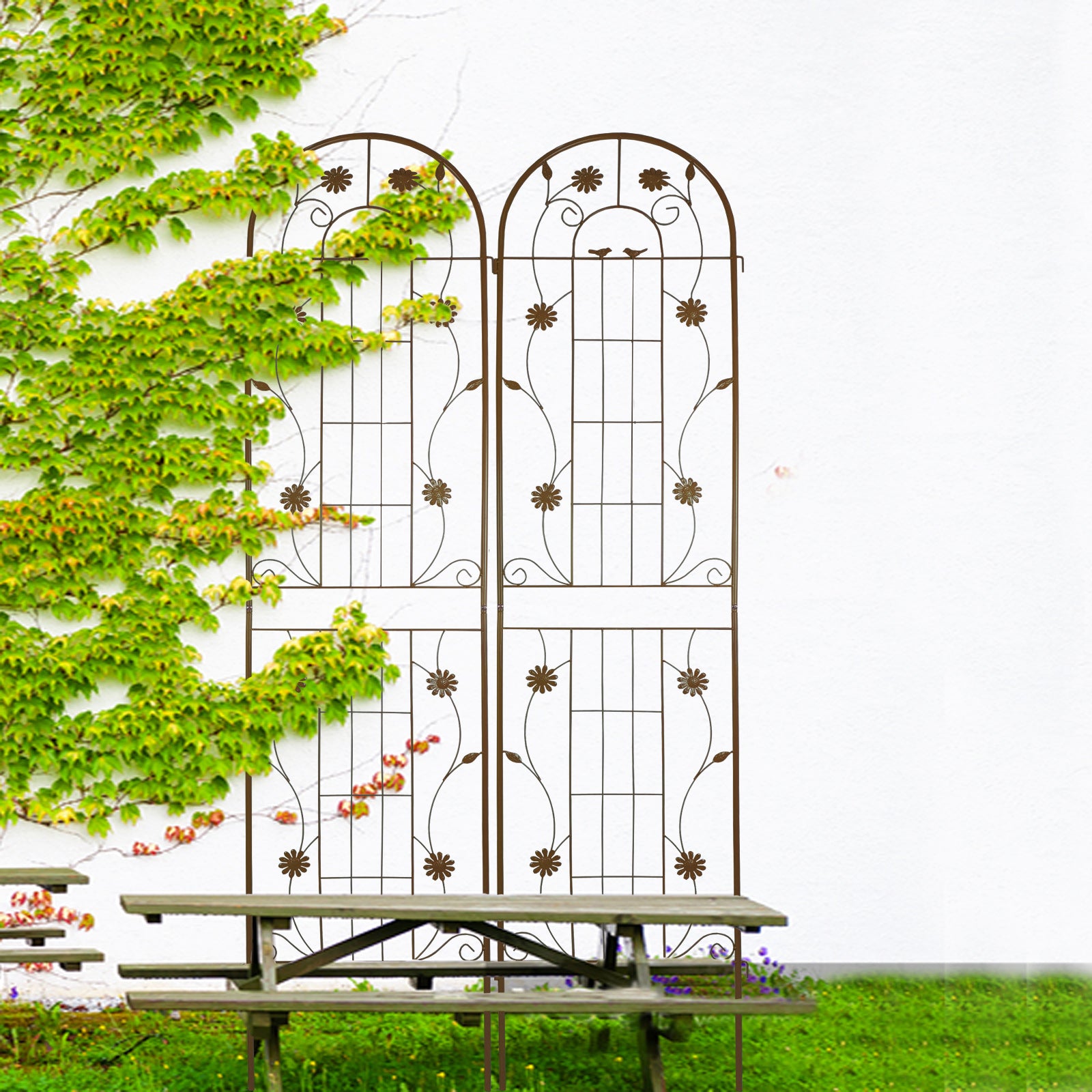 2 Pack Metal Garden Trellis 86.7" x 19.7" Rustproof Trellis for Climbing Plants Outdoor Flower Support Brown image 7