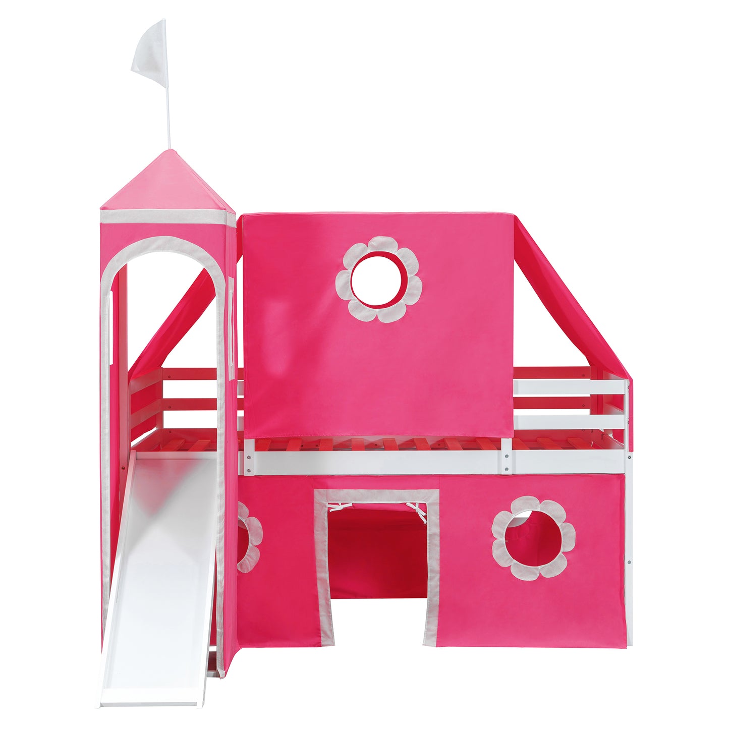 Twin Size Loft Bed with Slide Pink Tent and Tower - Pink(OLD SKU:N708P249511H) image 9
