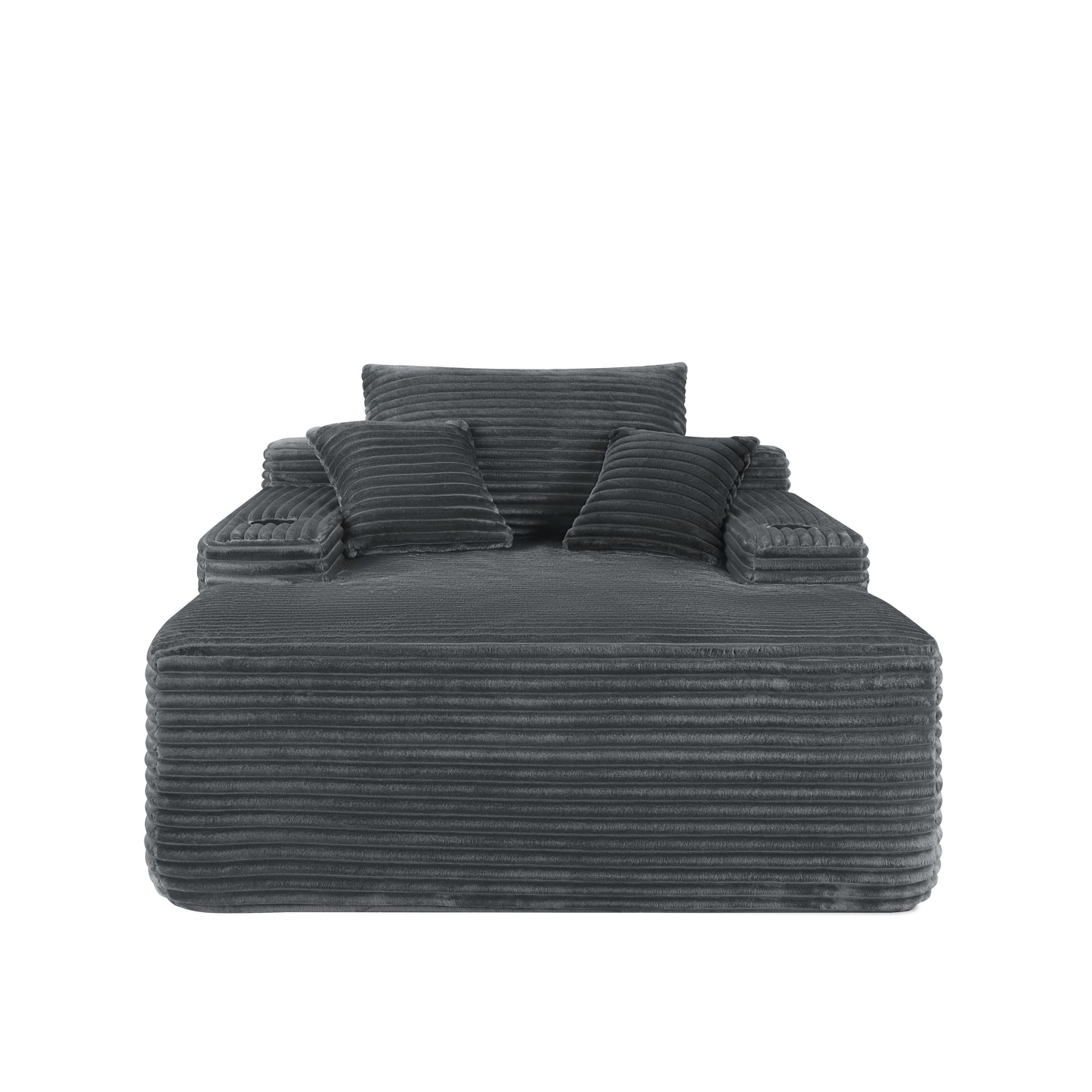NEW Convertible Chaise Lounge Chair Plush with Wide Armrest & Throw Pillows, Cozy Boneless Sleeper Sofa Bed Armchair,with cup holder, for Living Room, Bedroom, No Assembly Required,Grey image 5
