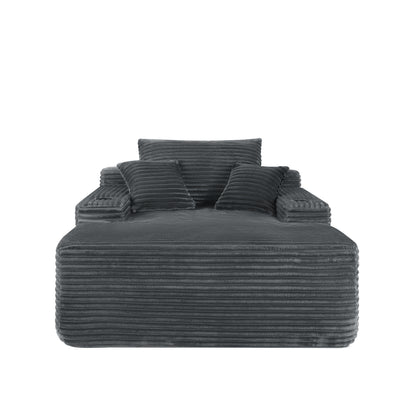 NEW Convertible Chaise Lounge Chair Plush with Wide Armrest & Throw Pillows, Cozy Boneless Sleeper Sofa Bed Armchair,with cup holder, for Living Room, Bedroom, No Assembly Required,Grey image 5