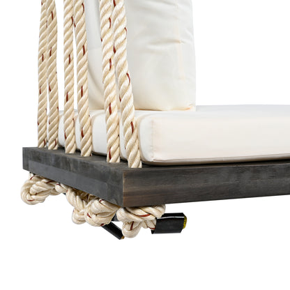 TOPMAX Patio Wooden Swing Chair, Hanging Porch Swing Bench with Cushion&Pillows, 10.8Ft Hemp Ropes for Garden,Backyard, Lawn,Brown image 9