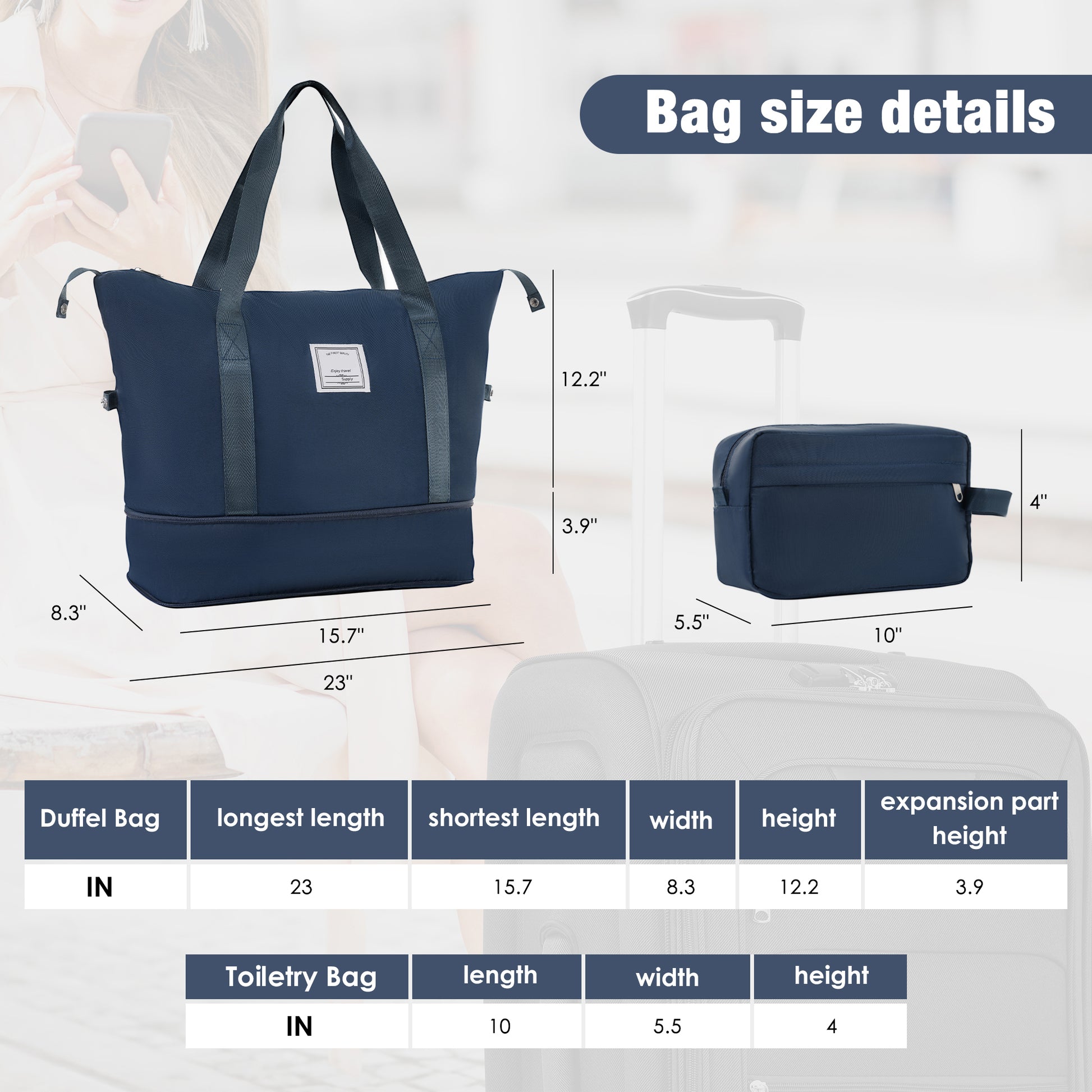 Softside Luggage Expandable 3 Piece Set Suitcase with Duffel Bag Upright Spinner Softshell Lightweight Luggage Travel Set-22/26/30 IN image 5