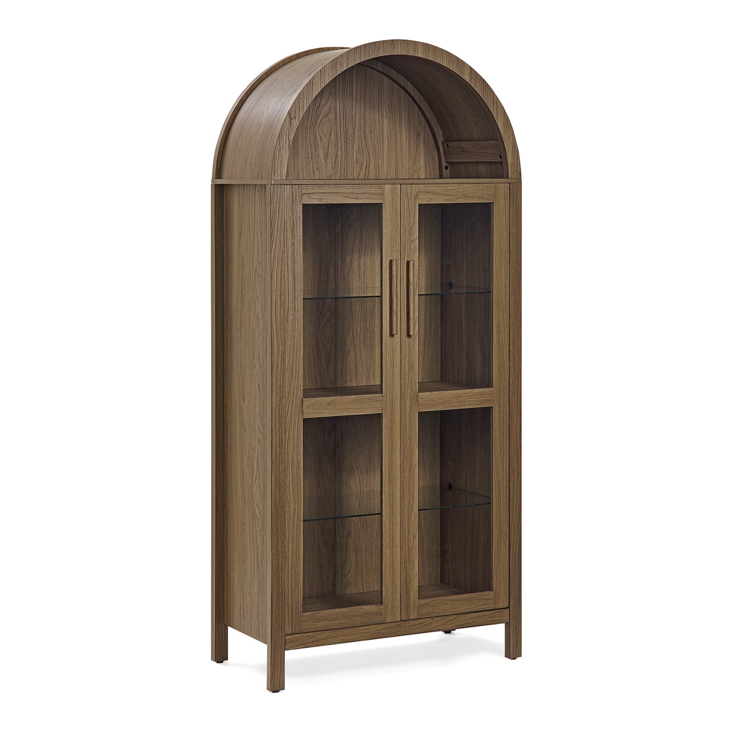 A high arched storage cabinet with a lamp, a modern retro-style wooden storage cabinet with adjustable glass partitions, suitable for use as a multi-functional cabinet in kitchens-Brown image 12