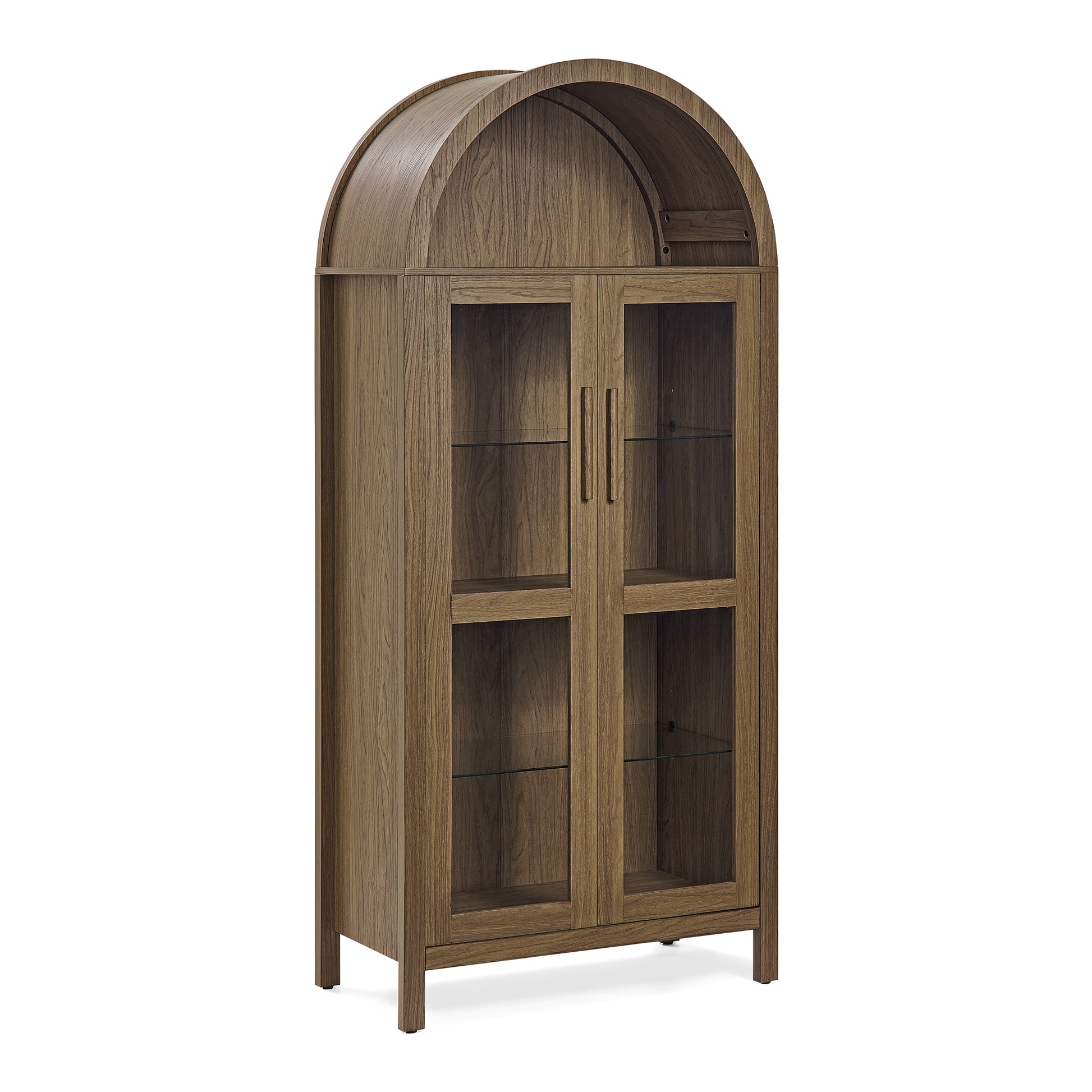 A high arched storage cabinet with a lamp, a modern retro-style wooden storage cabinet with adjustable glass partitions, suitable for use as a multi-functional cabinet in kitchens-Brown image 12