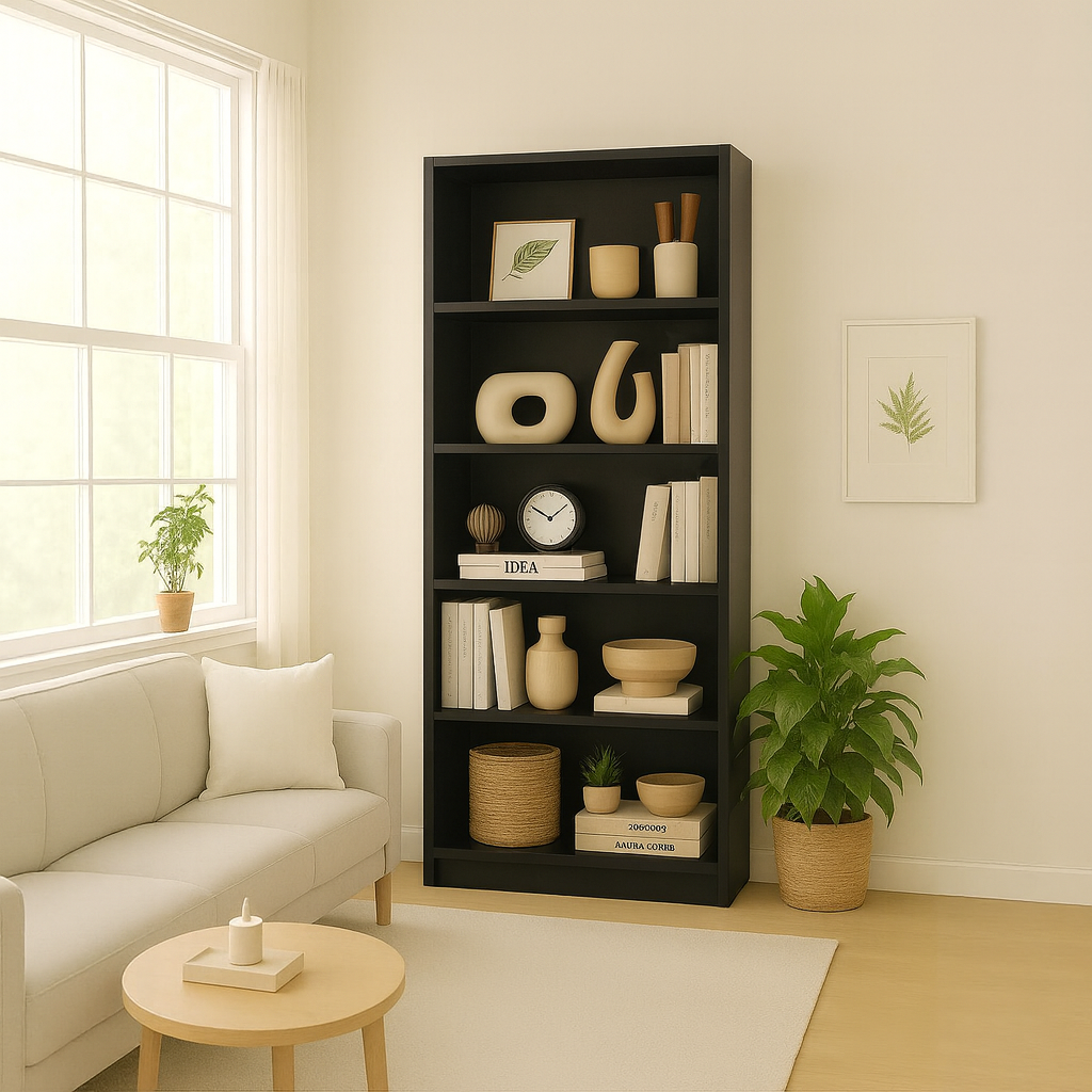 5-Tier Bookshelves Storage Cabinet Black image 1