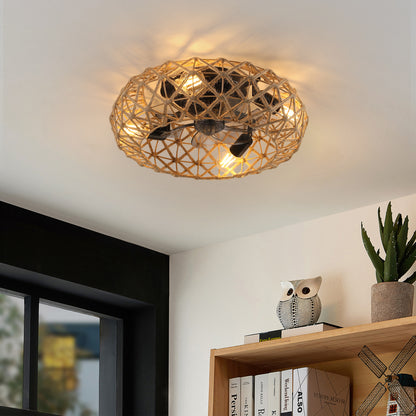 Ceiling-mounted Jute Rope Fan Light Strip with 4 Bulbs, Dimmable, 7 Dlades, Reversible DC Motor image 3