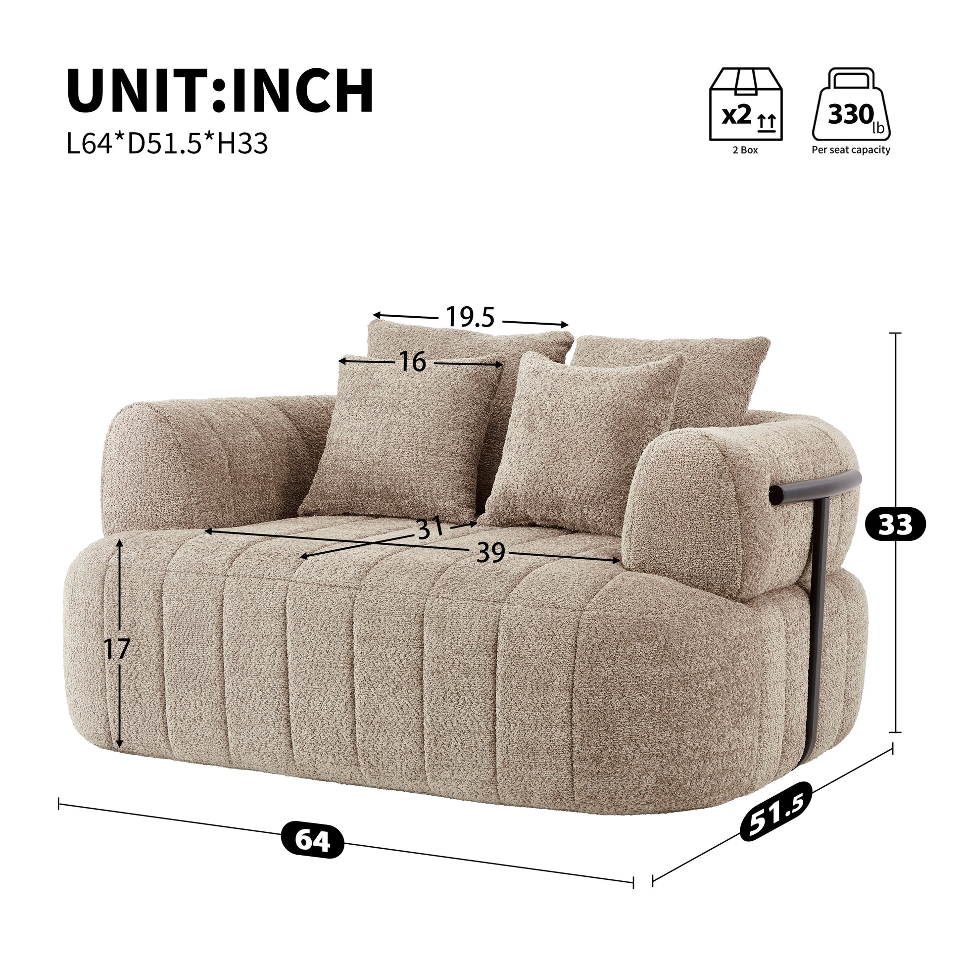 64" Oversized Boneless Chair Chaise Lounge Indoor with Metal Support, Upholstered Boucle Deep Seat Single Cloud Sofa Chair, Cozy Comfy Sofa Bed for Living Room & Bedroom image 6
