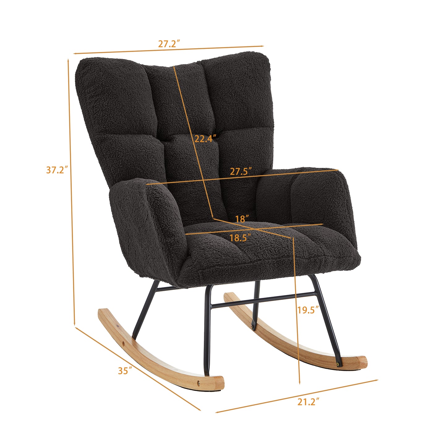 Glider Chair for Living Room Tufted Upholstered Teddy Fabric Rocking Chair with Metal Frame Accent Chair Dark Gray image 8