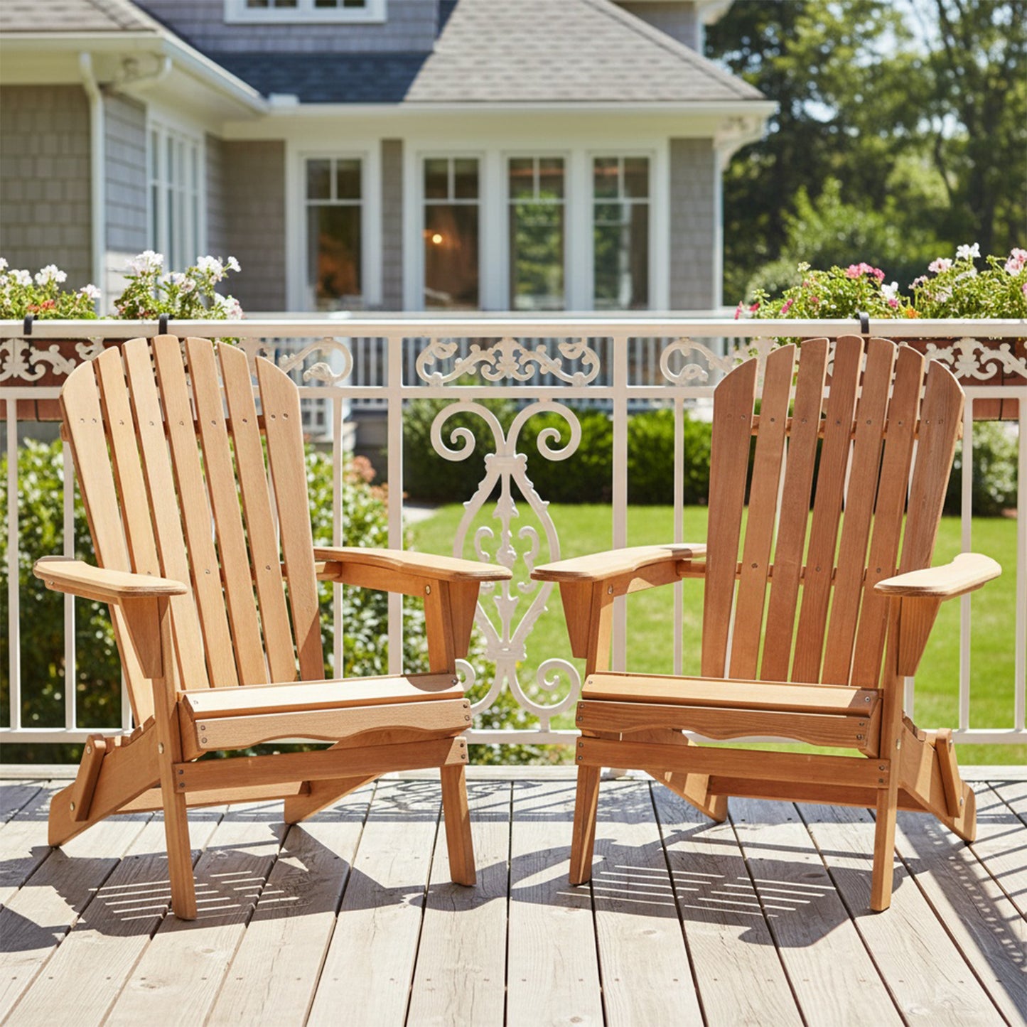 Outdoor Wooden Folding Adirondack Chair Set of 2 with Pre-Assembled BackRest, Wood Patio Chair for Garden Backyard Porch Pool Deck Firepit image 6