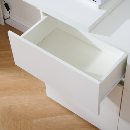 6 Drawer Vanity Dresser Combo with L-Shaped Desk,Wide Desktop & Deep Space,Wood Extendable Vanity Desk for Bedroom Dressing Room image 7
