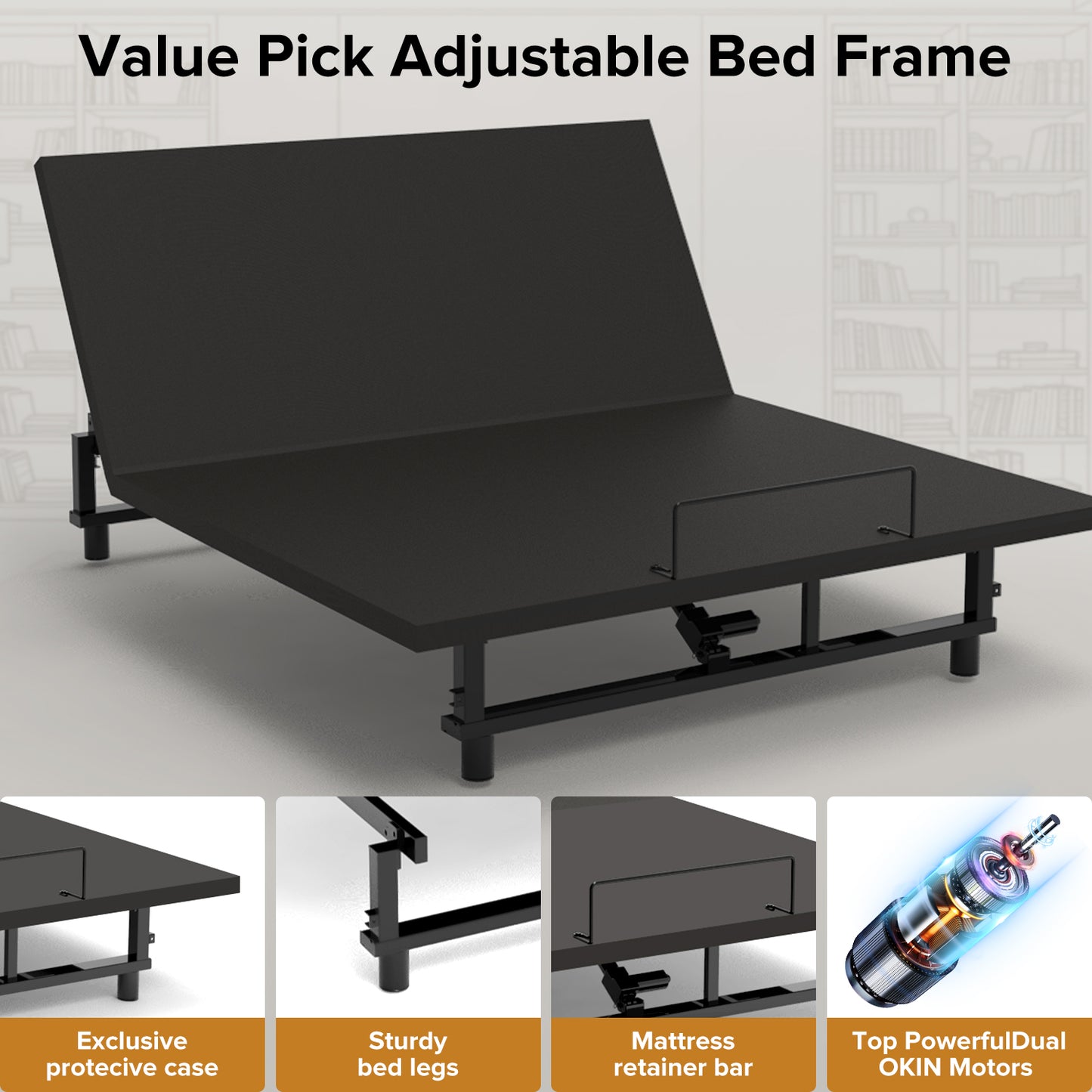 Adjustable Bed Base Frame Queen Bed Frame with Head and Foot Incline Wireless Remote 4 Ports USB, Under-Bed Nightlights, Zero Gravity Quiet Motor Black Queen image 4