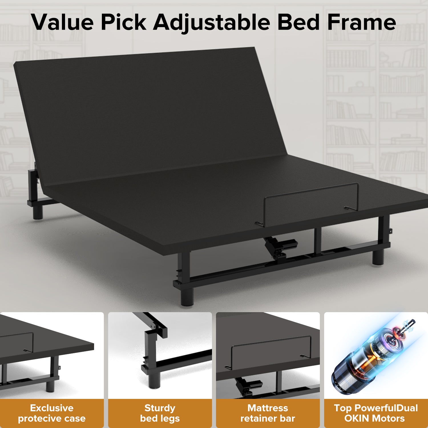 Adjustable Bed Base Frame Queen Bed Frame with Head and Foot Incline Wireless Remote 4 Ports USB, Under-Bed Nightlights, Zero Gravity Quiet Motor Black Queen image 4