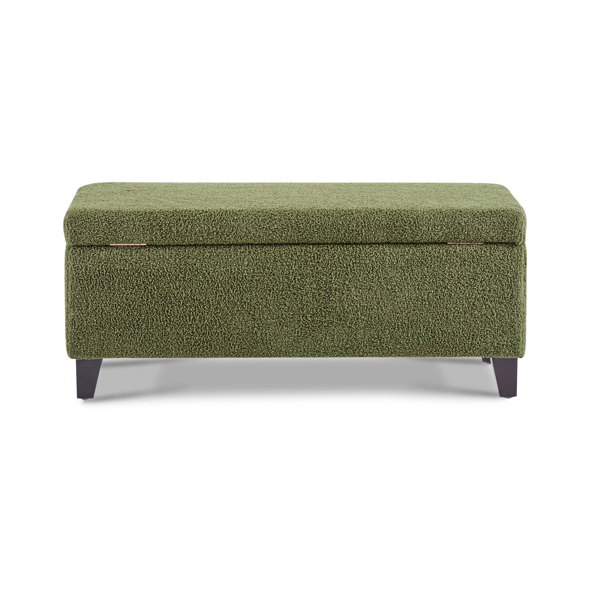 Storage Ottoman with Flip-Top Lid, Easy Assembly, Boucle Fabric & Rubber Wood Legs, Retro Green image 10