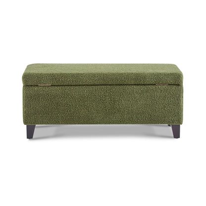 Storage Ottoman with Flip-Top Lid, Easy Assembly, Boucle Fabric & Rubber Wood Legs, Retro Green image 10