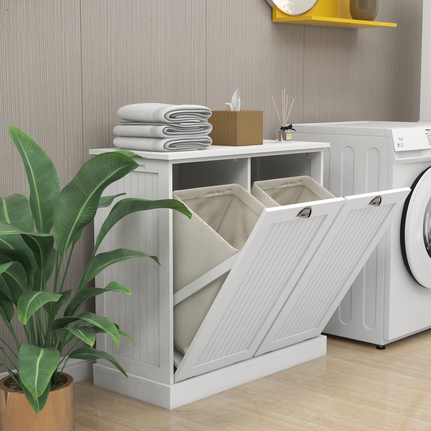 Two-Compartment Tilt-Out Laundry Sorter Cabinet-White image 5