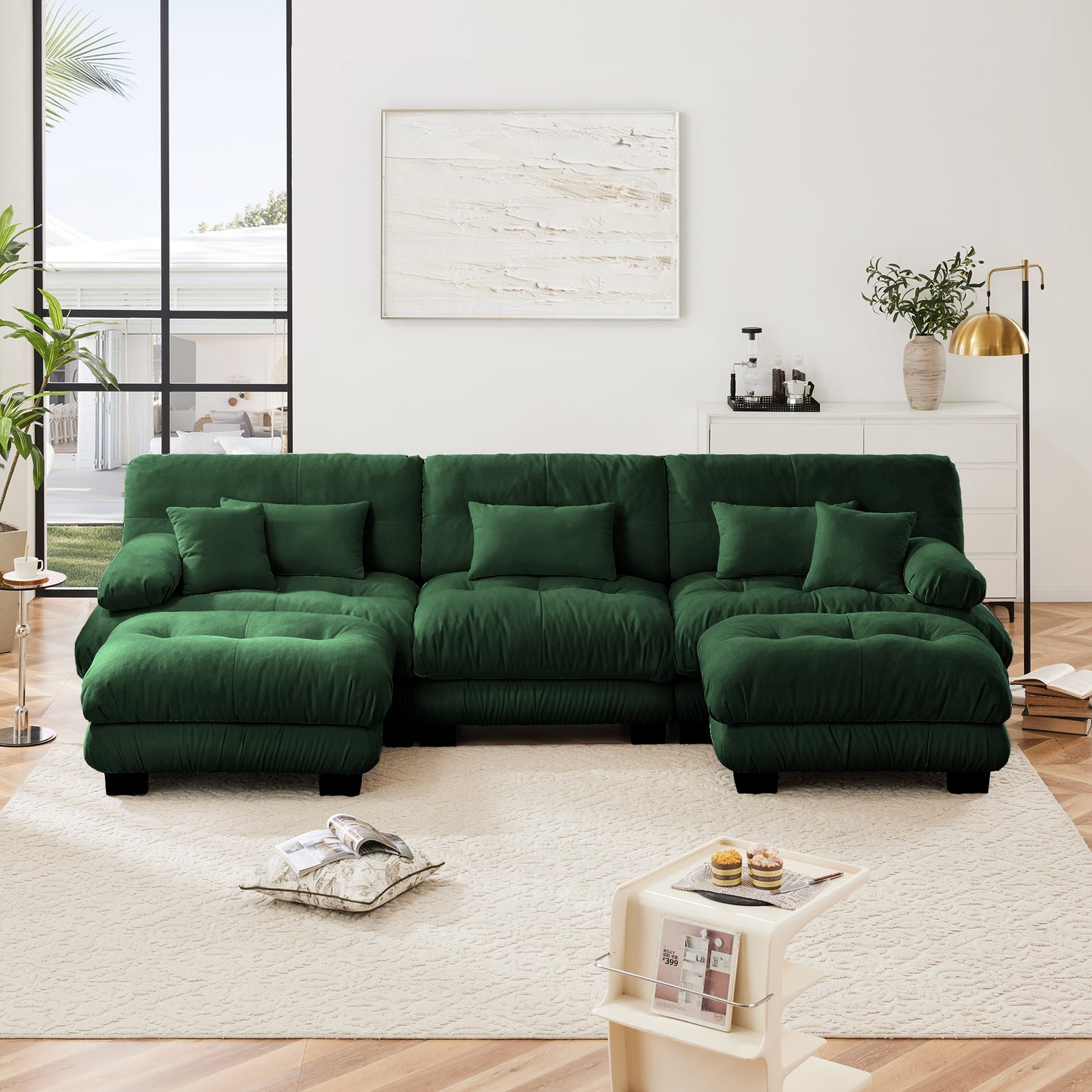 Luxury Modular Sectional Sofa Couch - Oversized U Shaped Cloud Couch for Living Room,Deep Seat Sofa Couch with 2 Ottomans,Chenille Green image 3