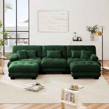 Luxury Modular Sectional Sofa Couch - Oversized U Shaped Cloud Couch for Living Room,Deep Seat Sofa Couch with 2 Ottomans,Chenille Green image 3