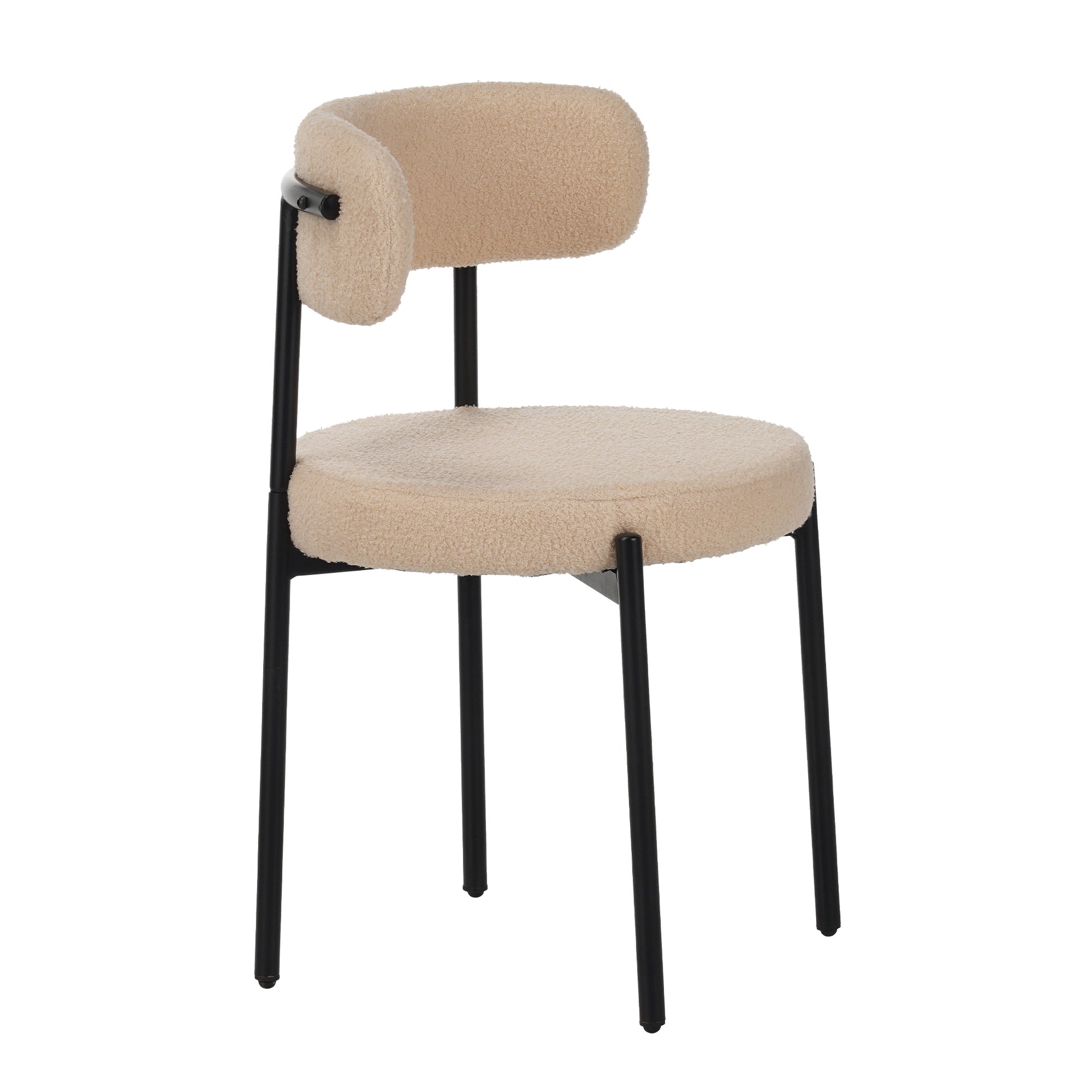 Medieval modern dining chair set, 4 pieces, round seat cushions, black metal legs, curved back kitchen dining chairs, suitable for restaurants and dining rooms, beige image 4