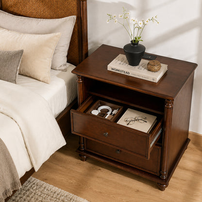 28"Nightstand with Charging Station, Rustic Brown Nightstand, 2 Drawers End Table, Bedside Table Walnut for bedroom image 3