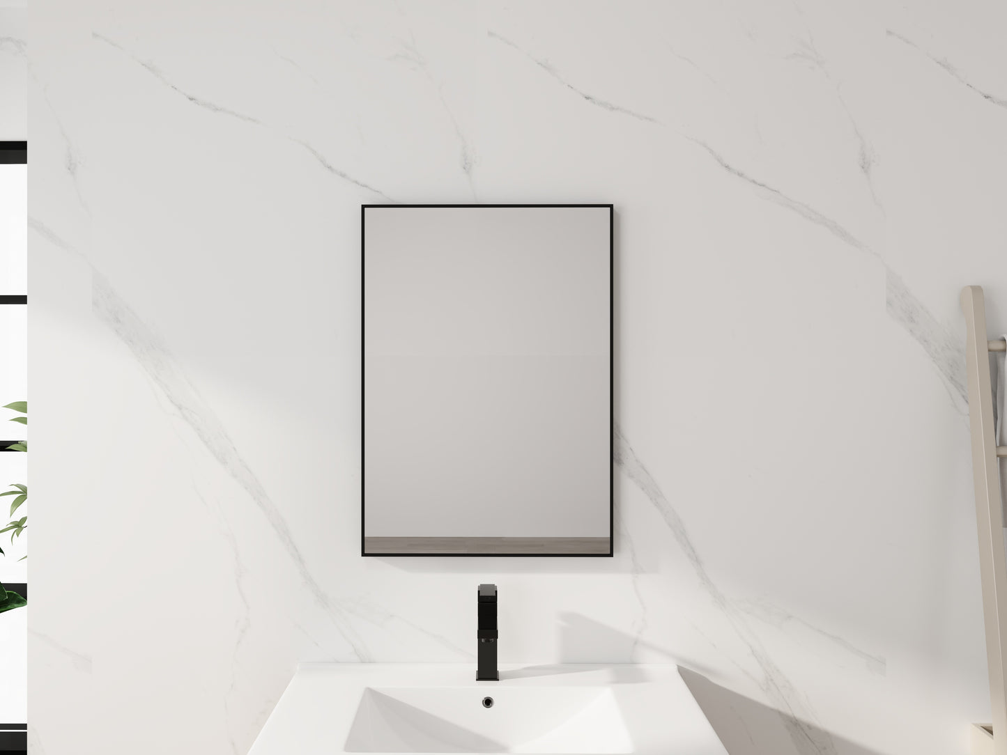 20'' Black Aluminum Frame Bathroom Mirror,Rectangular Wall Mounted Mirror image 3