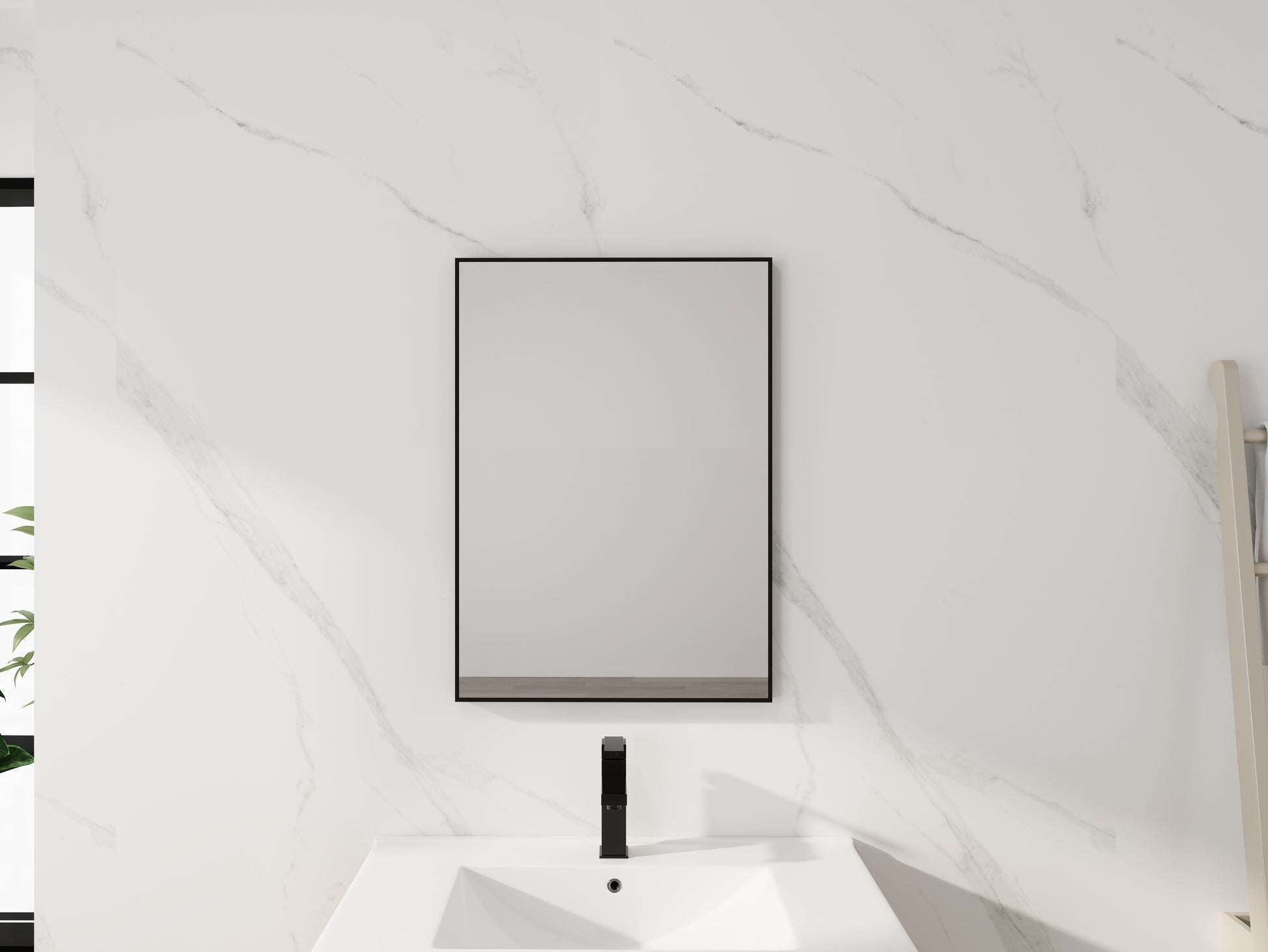 20'' Black Aluminum Frame Bathroom Mirror,Rectangular Wall Mounted Mirror image 3