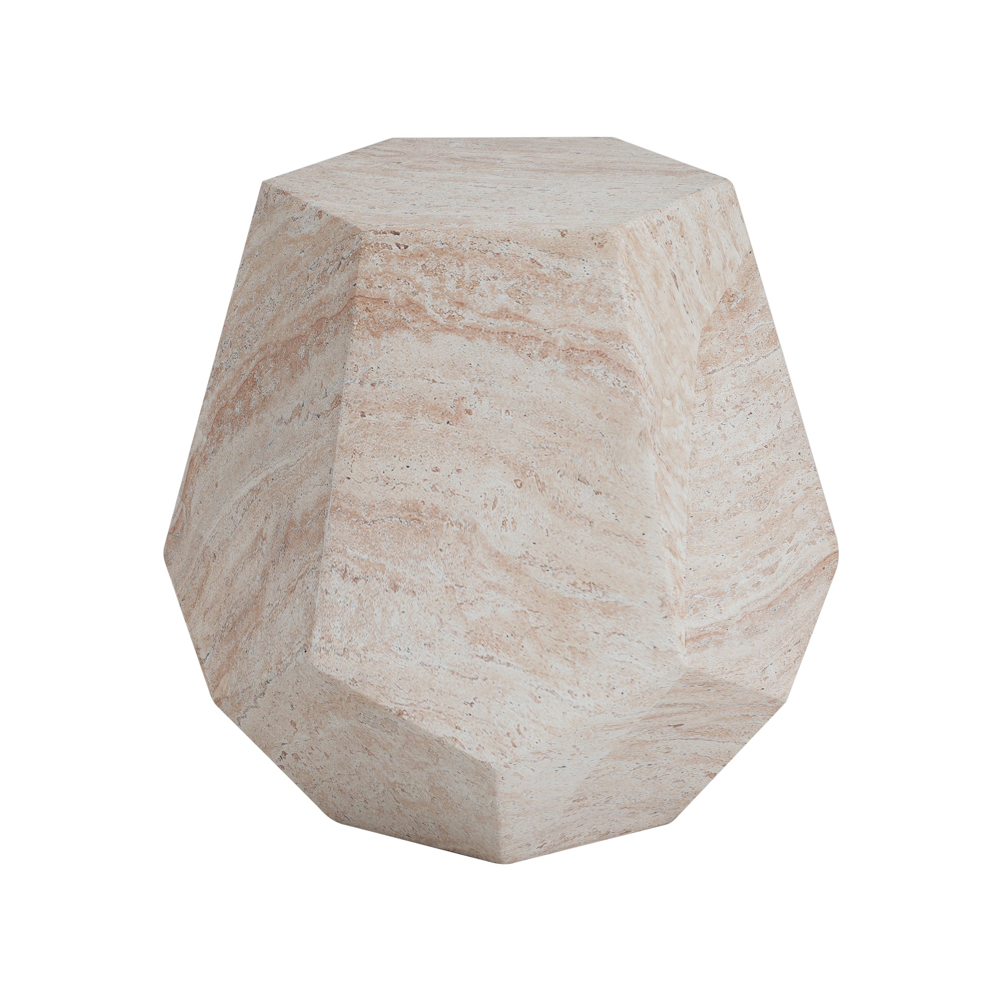 Outdoor/Indoor Lightweight Concrete Side Table,Hexagonal Round Travertine Accent Table image 12