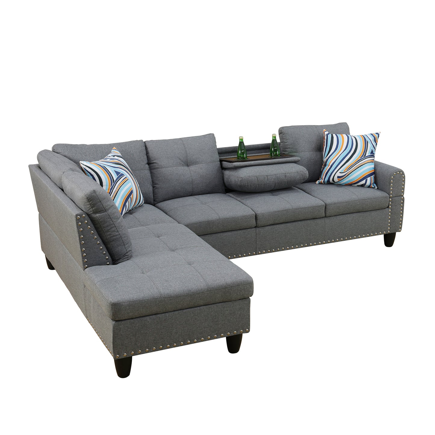 L shape Sectional Sofa Chair with cup holder - Dark Gray-Left image 4