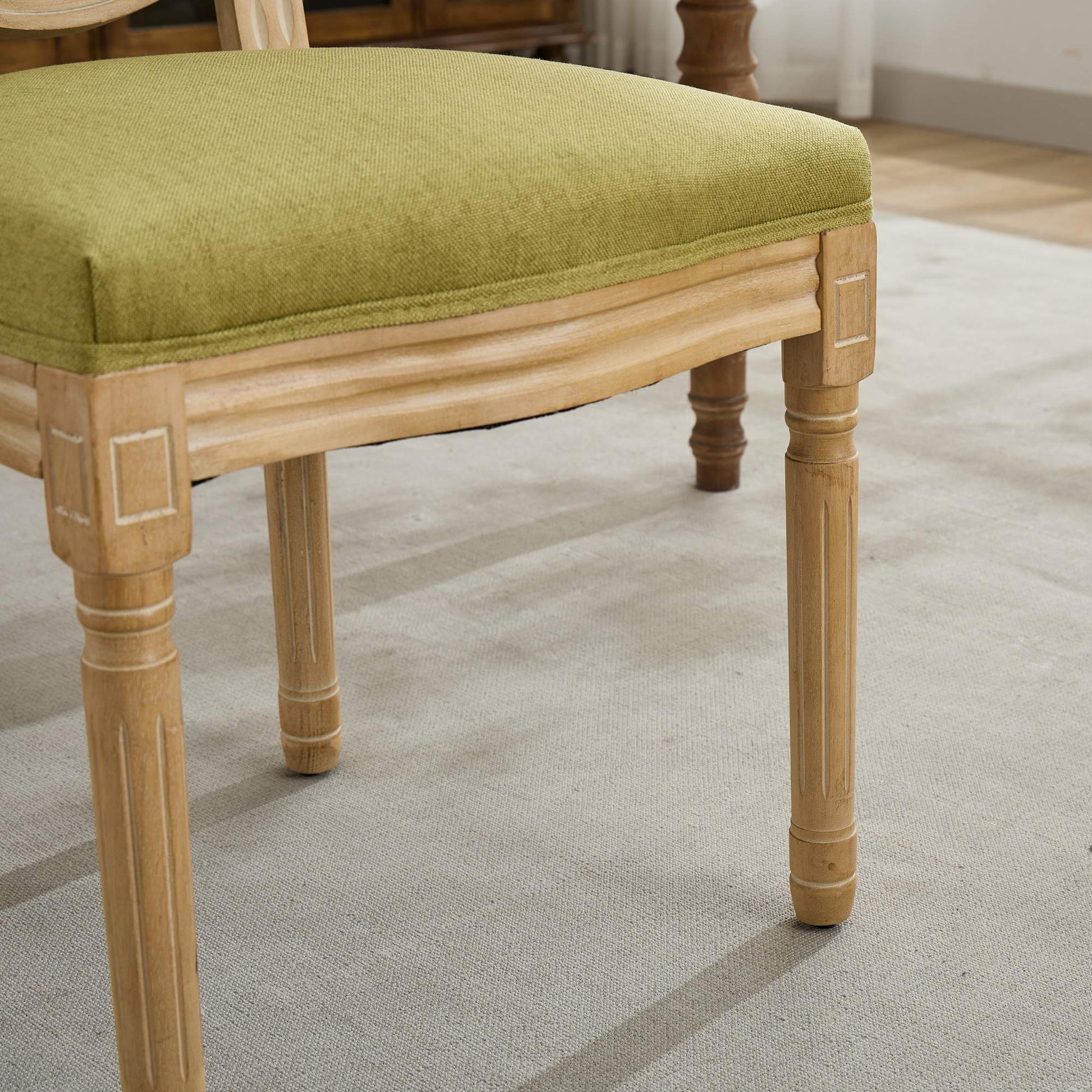 A&A Furniture,French Style Solid Wood Frame Antique Painting Linen Fabric Back Dining Chair,Set of 2,SW1845OL,Olive Green image 12