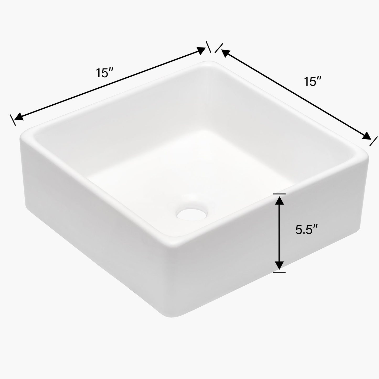 15x15 Inch White Ceramic Square Vessel Bathroom Sink image 8