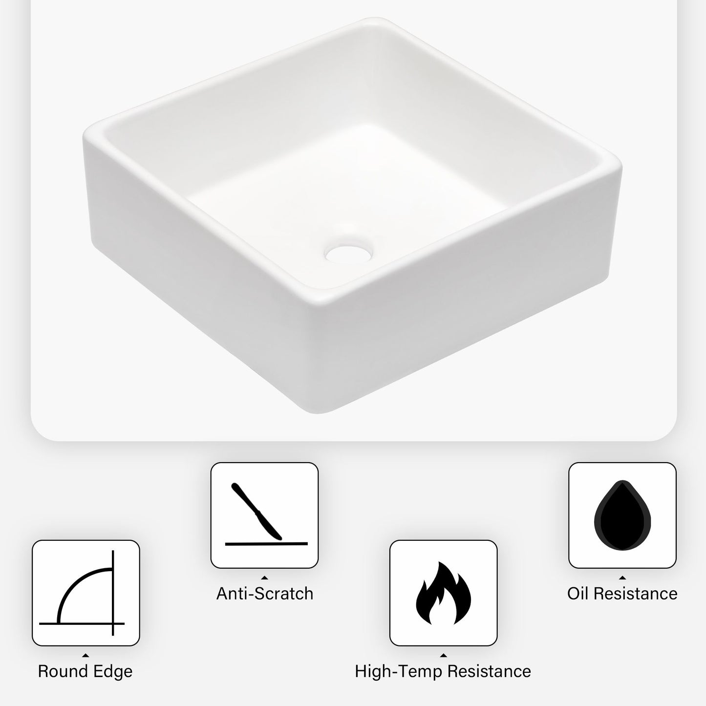 15x15 Inch White Ceramic Square Vessel Bathroom Sink image 4