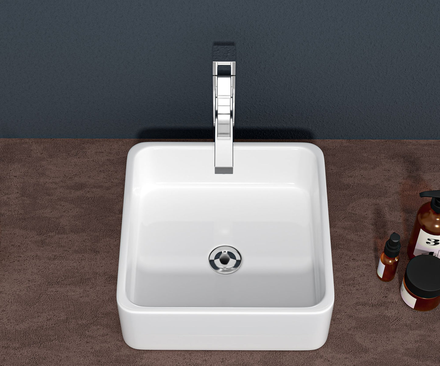 15x15 Inch White Ceramic Square Vessel Bathroom Sink image 1