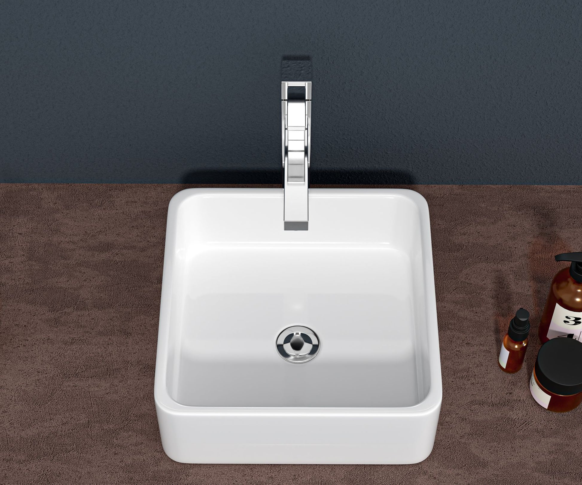 15x15 Inch White Ceramic Square Vessel Bathroom Sink image 1