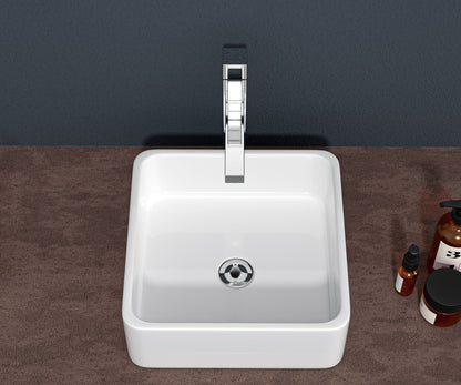 15x15 Inch White Ceramic Square Vessel Bathroom Sink image 1