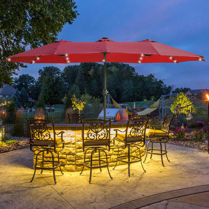 15x9ft Large Double-Sided Rectangular Outdoor Twin Patio Market Umbrella with light and base- red image 2