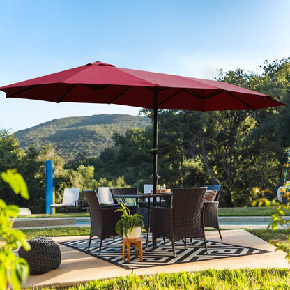 15x9ft Large Double-Sided Rectangular Outdoor Twin Patio Market Umbrella with light and base- red image 1