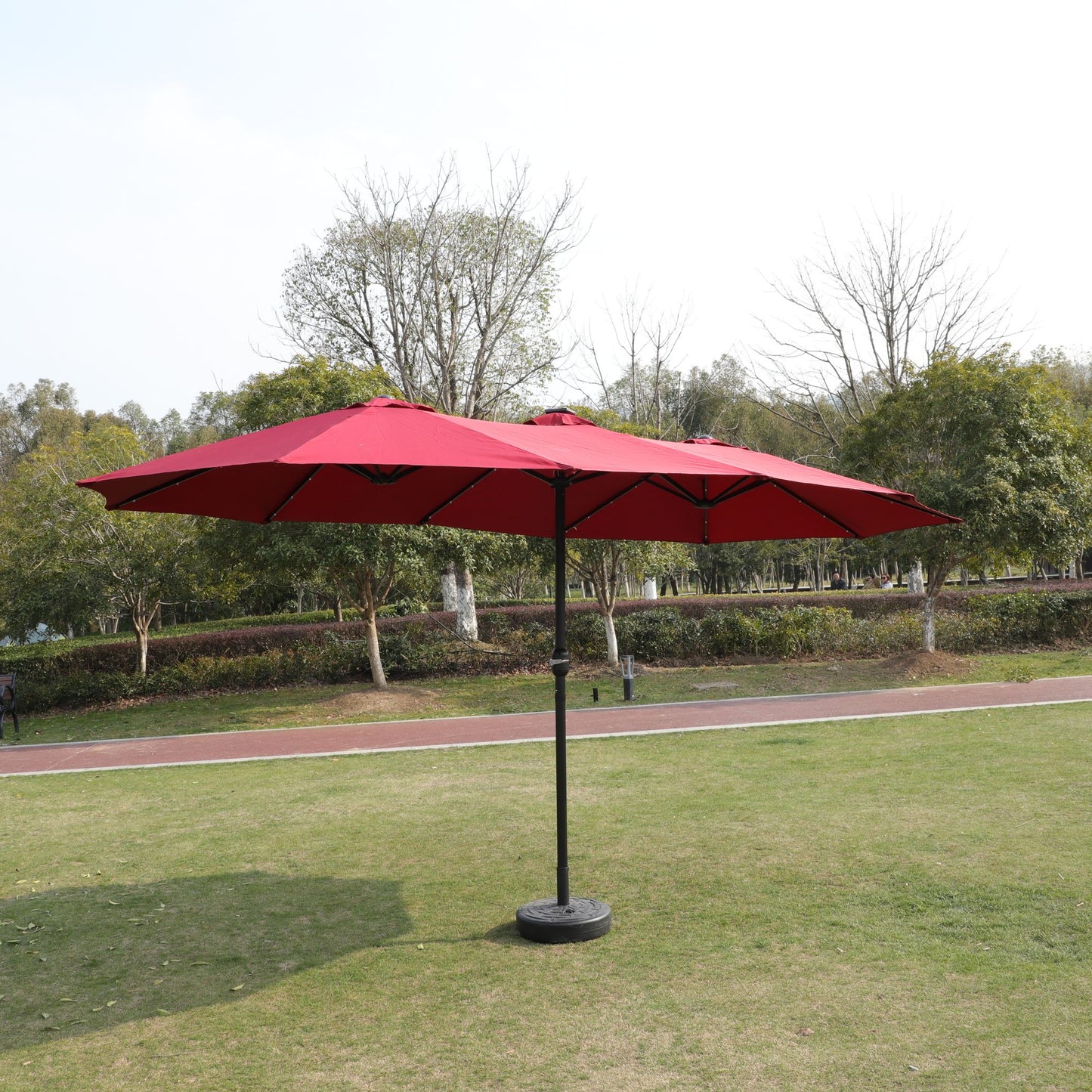 15x9ft Large Double-Sided Rectangular Outdoor Twin Patio Market Umbrella with light and base- red image 18
