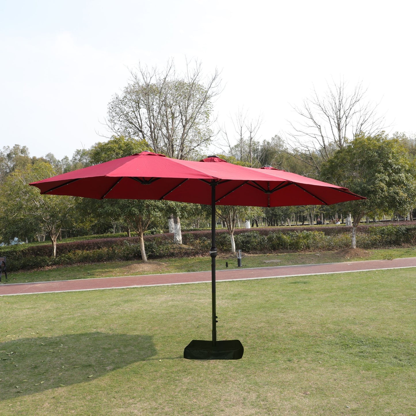 15x9ft Large Double-Sided Rectangular Outdoor Twin Patio Market Umbrella with light and base- red image 15