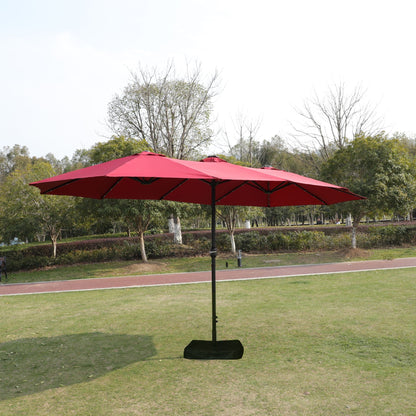 15x9ft Large Double-Sided Rectangular Outdoor Twin Patio Market Umbrella with light and base- red image 15